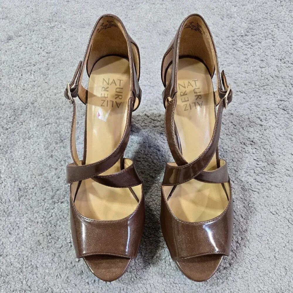 Naturalizer Elise Brown Criss Cross Strap Platform Heels Shimmering Party